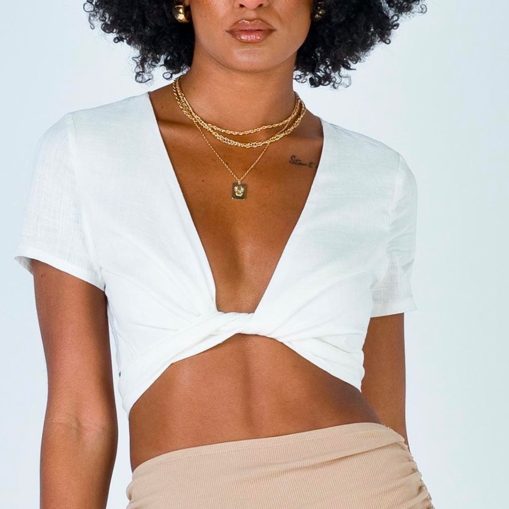 Tie Front Top - Off White - Princess Polly